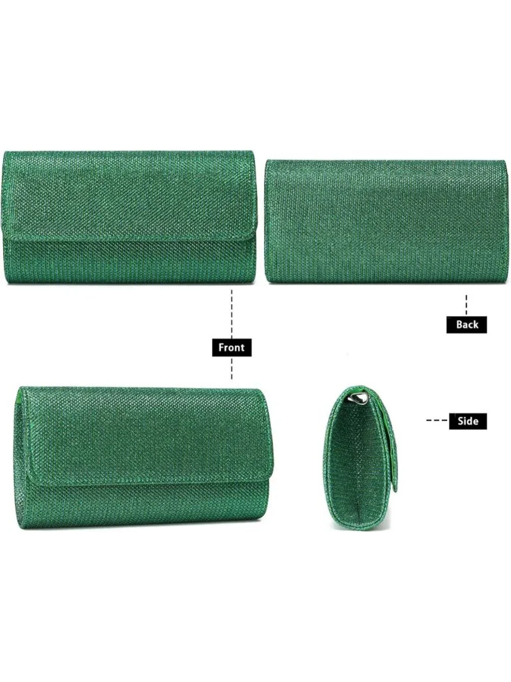 Women's Green Glitter Clutch Purse Evening Bag With Chain For Wedding Handbag
